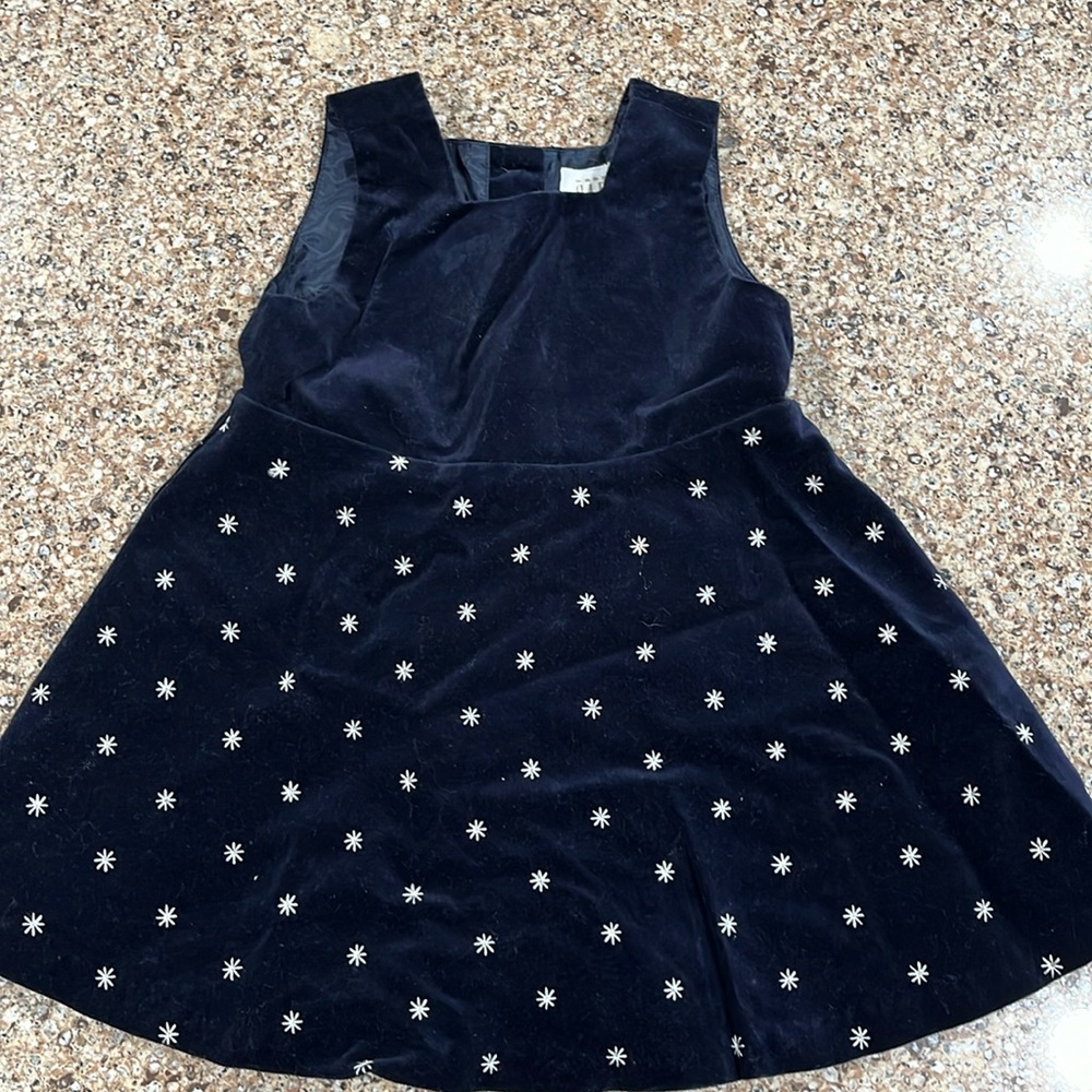 Baby Gap navy blue velvet sleeveless dress w/white embroidered stars/snowflake.